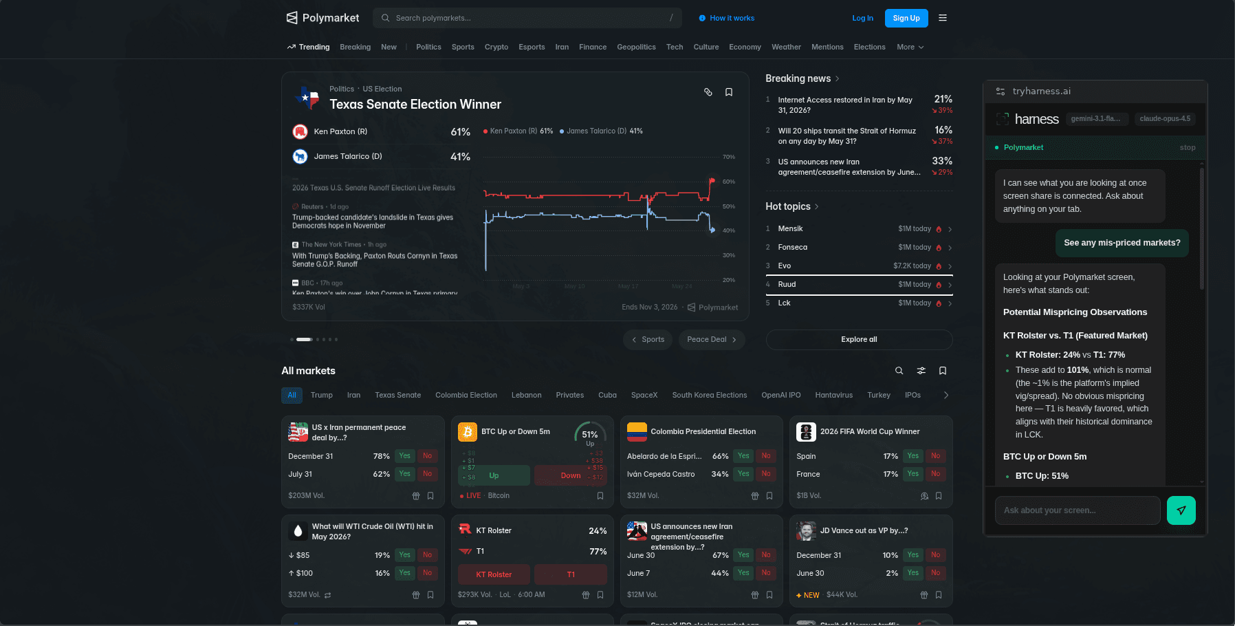 Harness scanning Polymarket markets for mispricing